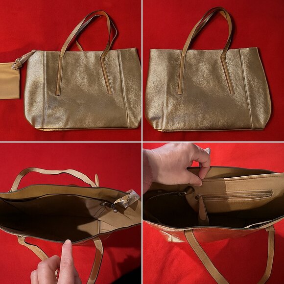 Metallic Gold Tote Bag with Matching Zip Pouch - Picture 1 of 5